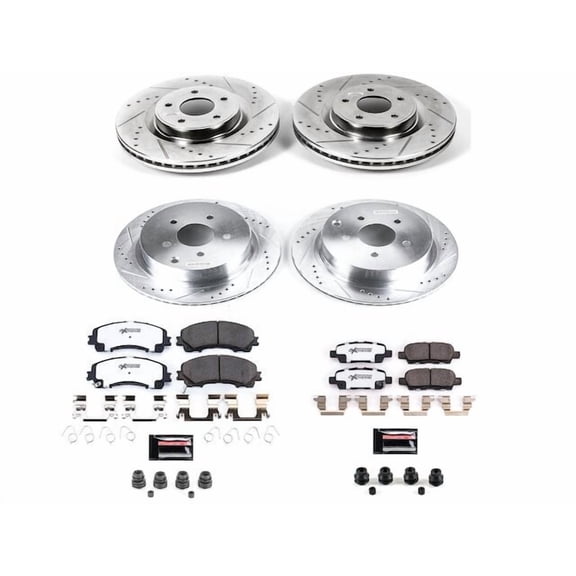 Front and Rear Brake Pad and Rotor Kit - Compatible with 2017 - 2022 INFINITI Q60 - Power Stop
