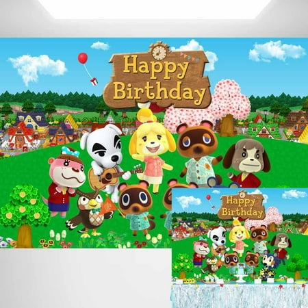 Image of Animal Crossing Video Game Theme Birthday Decorations - 7x5 ft Party Backdrop and Cake Table Background