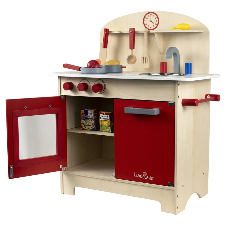 Homeware 5 Piece Wood Play Kitchen, Beige and Red 