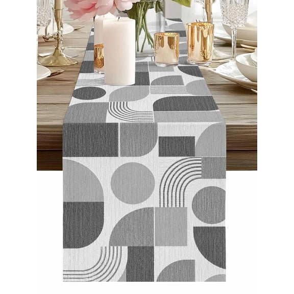 Table Runner Gray Quarter Circles Table Runners Modern Geometric Arch Lines Cotton Linen Dresser Scarf Kitchen Dining Table Decor for Holiday Party Home Decor 13x36 Inch