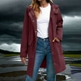 thumbnail image 2 of Women Solid Color Rain Jackets Zip Button Outdoor Waterproof Hooded Coats Windproof Loose Outerwear with Pocket Red XXL, 2 of 7