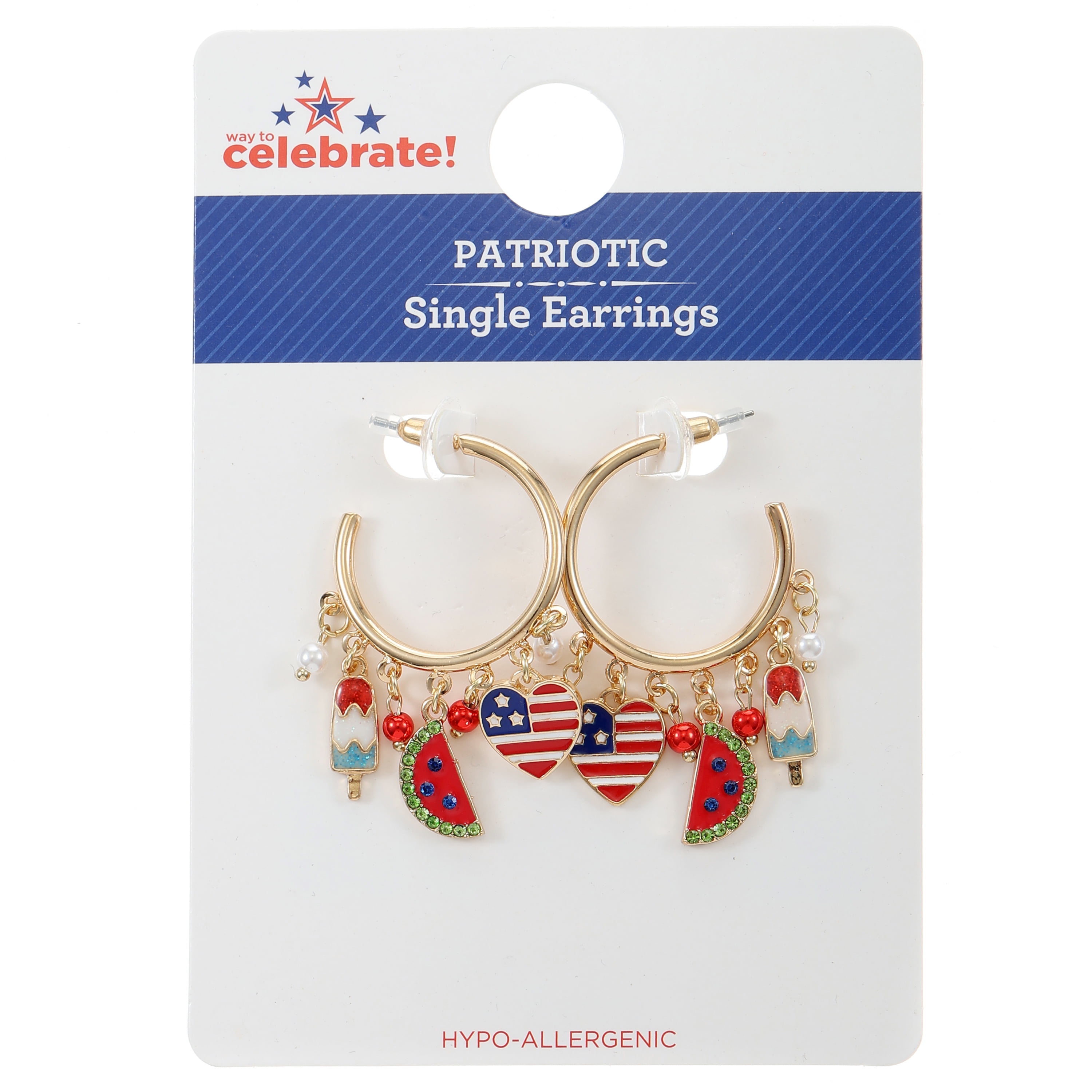 Way to Celebrate Americana Charmy Hoop, Goldtone Metal, 1 Pair