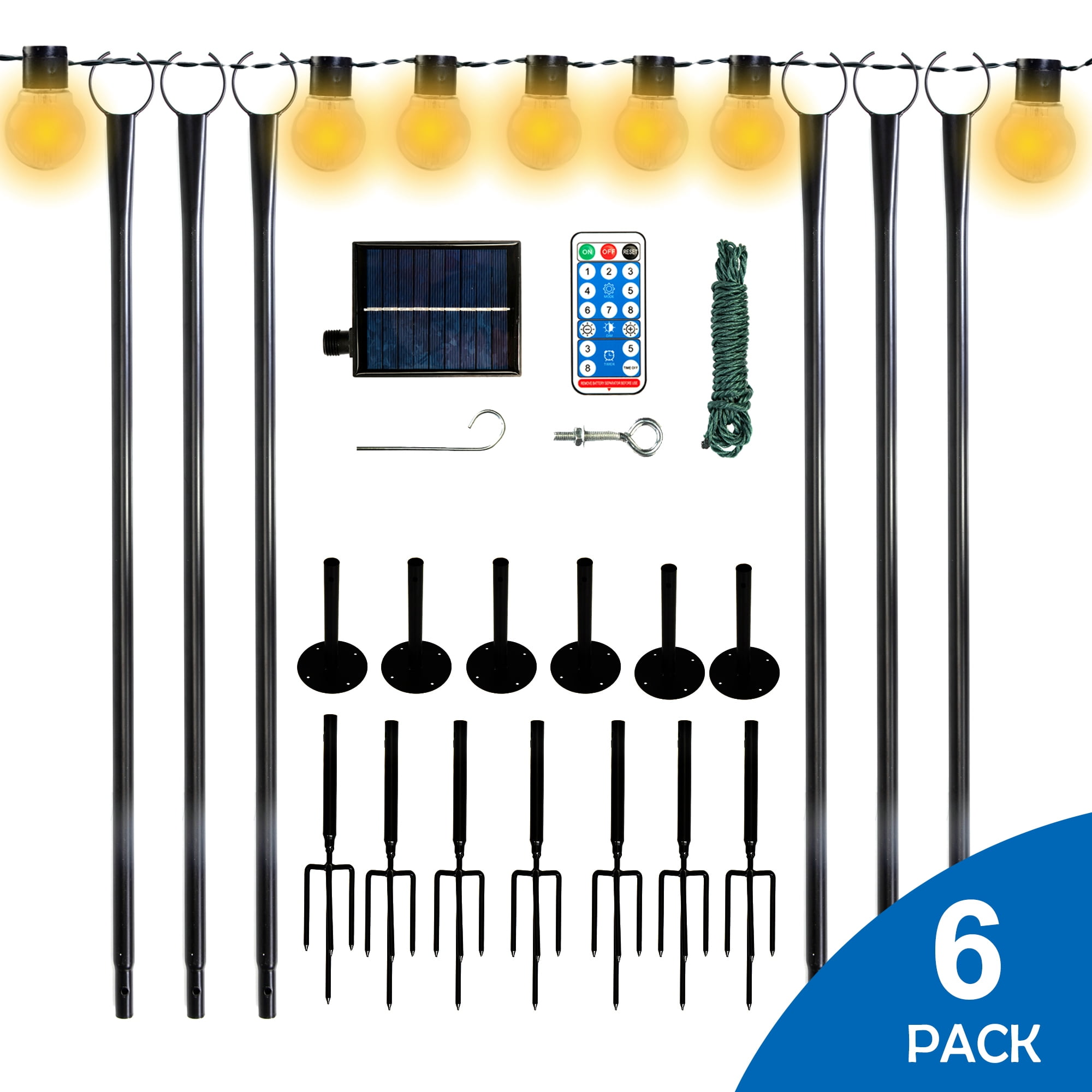 Jaxpety Pack ft Outdoor String Light Poles, LED Solar Bulbs Included,  Light Modes, Remote Control Christmas Decoration Poles for Backyard Garden  Patio, Semicircle Shape