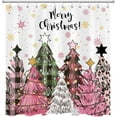 thumbnail image 2 of Pink Christmas Shower Curtain with Hooks, Pink and Green Christmas Tree with Snowflake Fabric Shower Curtain, Christmas Plaid Bathroom Curtains Shower Set, 72W X 72L inches, 2 of 6