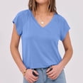 thumbnail image 2 of Liquidation! Hauts Grande Taille pour Femmes, Blouse à Manches Courtes d'Été pour Femmes, Blouse Décontractée à Manches Courtes Unie Col en V pour Femmes, 2 of 5