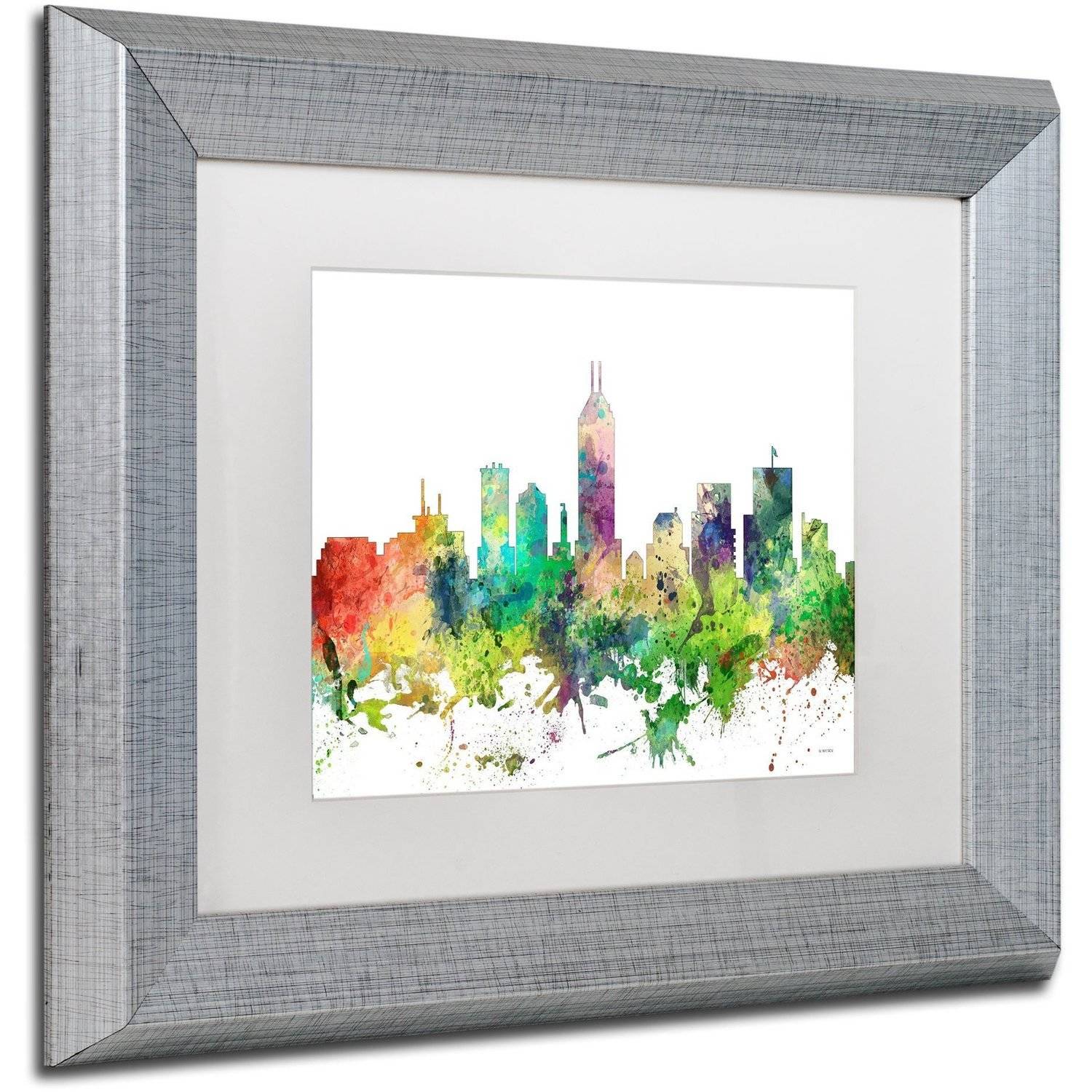 Trademark Fine Art "Indianapolis Indiana Skyline SP" Canvas Art by Marlene Watson, White Matte, Silver Frame