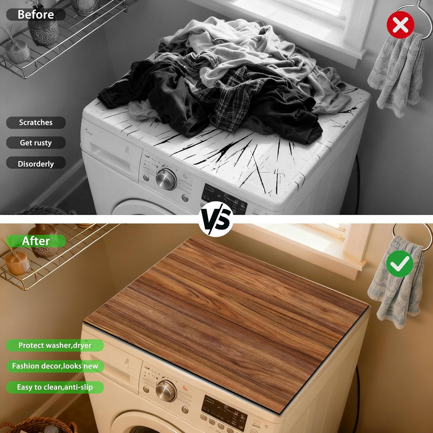 Washer and Dryer Covers for the Top 23.6" X 19.7", Washer and Dryer Top Protector Mat, Non Slip Washing Machine Dust Cover Pad for Laundry Room Kitchen Home Decor