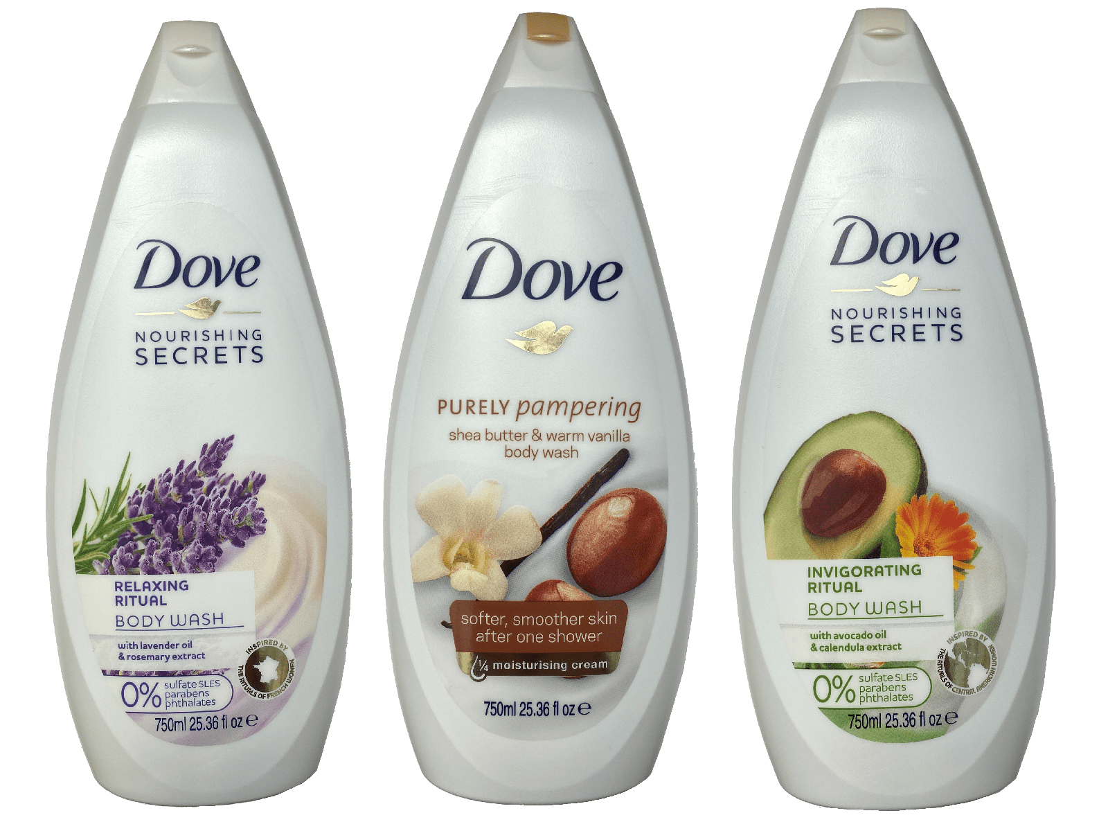 Dove Body Wash Shower 25.3 Oz Set of 3 Assorted