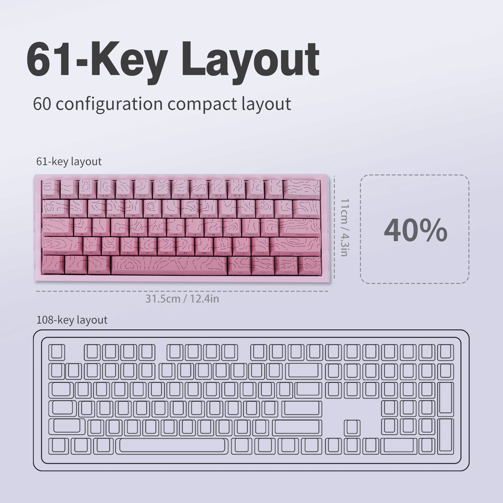Magnetic Switch Gaming Keyboard, 61-Key 60% Layout, 6-Color Skeleton Hollow Case, RGB Backlit, Full N-Key Rollover, Hot-Swappable Adjustable Magnetic Switches, Backlit PBT Keycaps