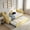 Yellow-With Trundle, variant on Twin Size Upholstery Daybed with Trundle and USB, Twin to King Design Adorable Wave Shaped Extendable Linen Sofa Bed Cozy Gingham Daybed, for Living Room and Bedroom