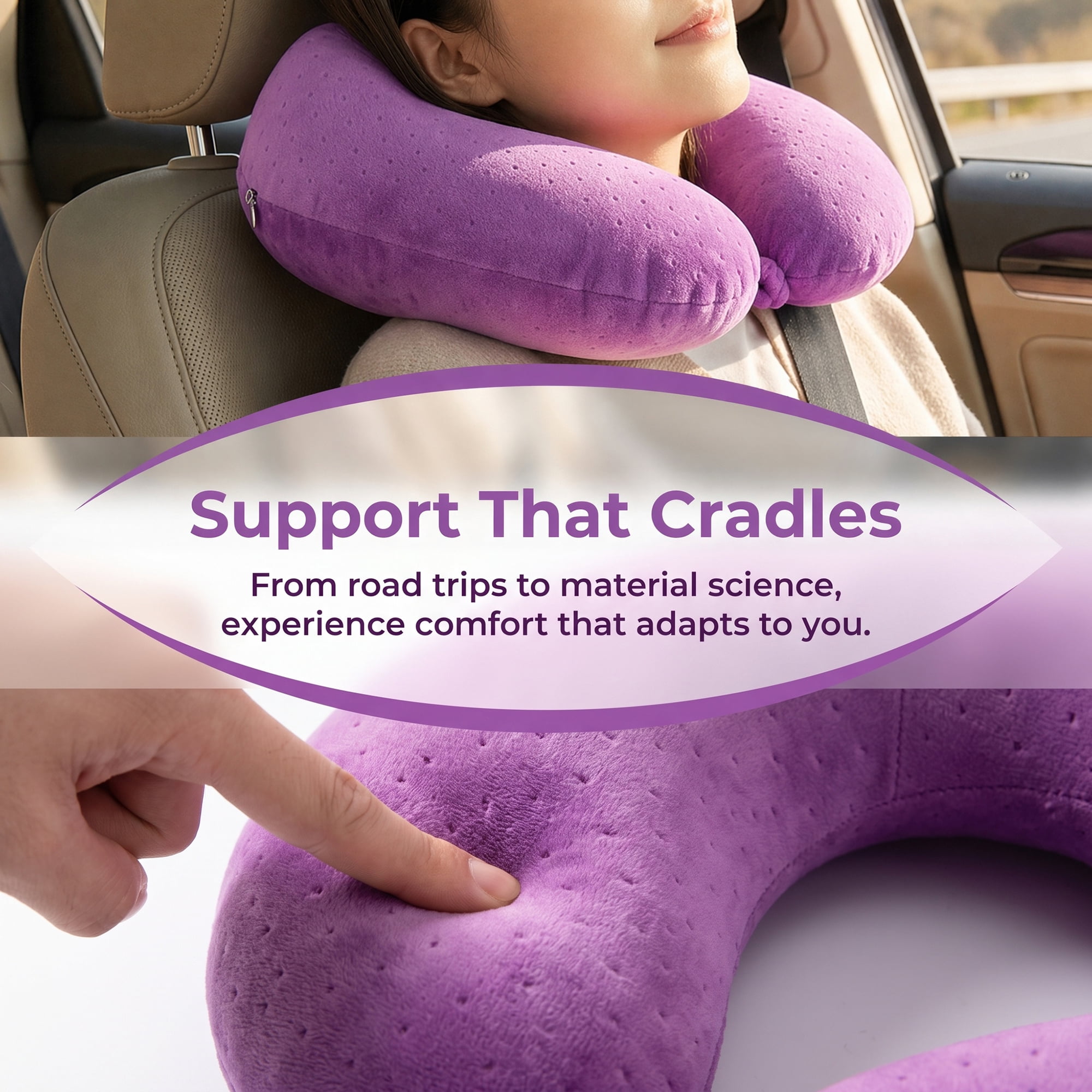 Unique Bargains Memory Foam Neck Pillow U Shape with Snap Closure Lilac purple 12"x12"x5"