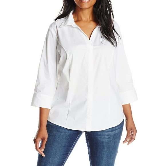 Riders by Lee Indigo Women's Plus-Size Bella Easy Care 3/4 Sleeve Woven Shirt, Arctic White, 2X