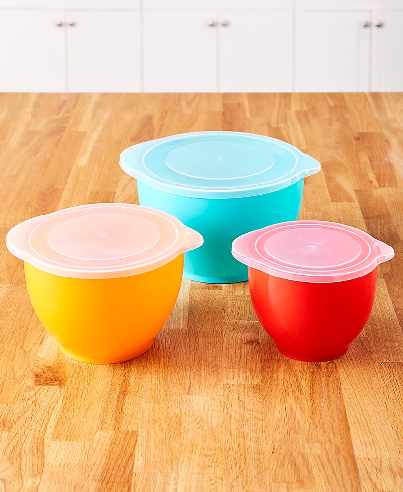 6Pc. Nesting Batter Bowls with Lids (Teal Yellow Red)