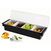 Ice Chilled Condiment Caddy Serving Container with Lid,Fruit Veggie Condiment Caddy Removable Compartment Garnish Station Server Organizer for Ice Cream Taco Salad Bar Home Restaurant(4 Compartment)