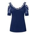 thumbnail image 3 of Puntoco Blusa de manga corta con hombros descubiertos para mujer con cuello en V y encaje Puntoco Puntoco-6134, 3 of 6