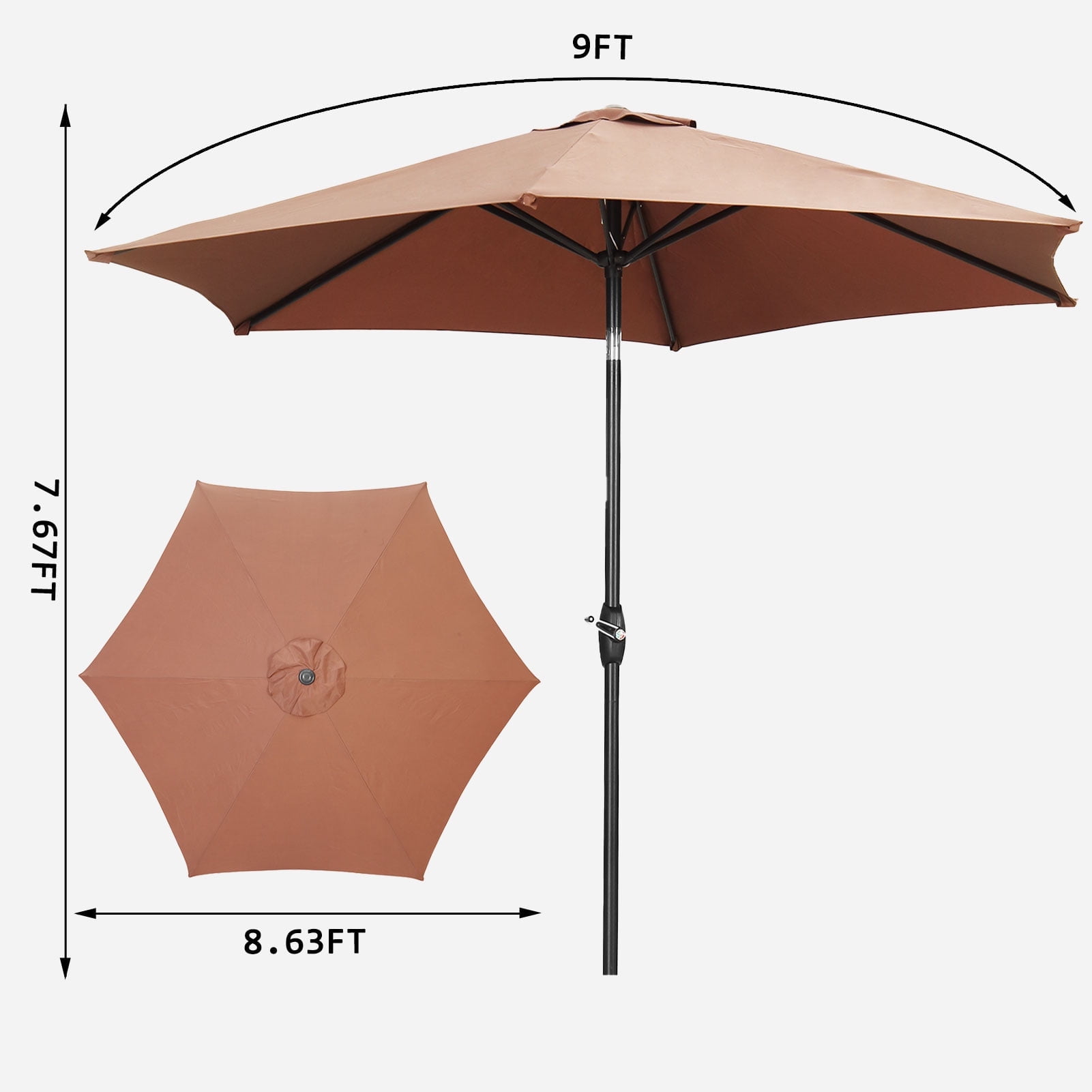 Autlaycil 9ft Outdoor Patio Umbrella, Durable Ribs with Tilt and Crank for Table, Garden, Poolside - Brown