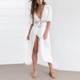 thumbnail image 5 of Frostluinai Bathing Suit Cover Ups For Women Loose White Cardigan Beach Short Sleeve Dress V-Neck Lace Long Dress For Beach Swimwear Bathing Suit, 5 of 5