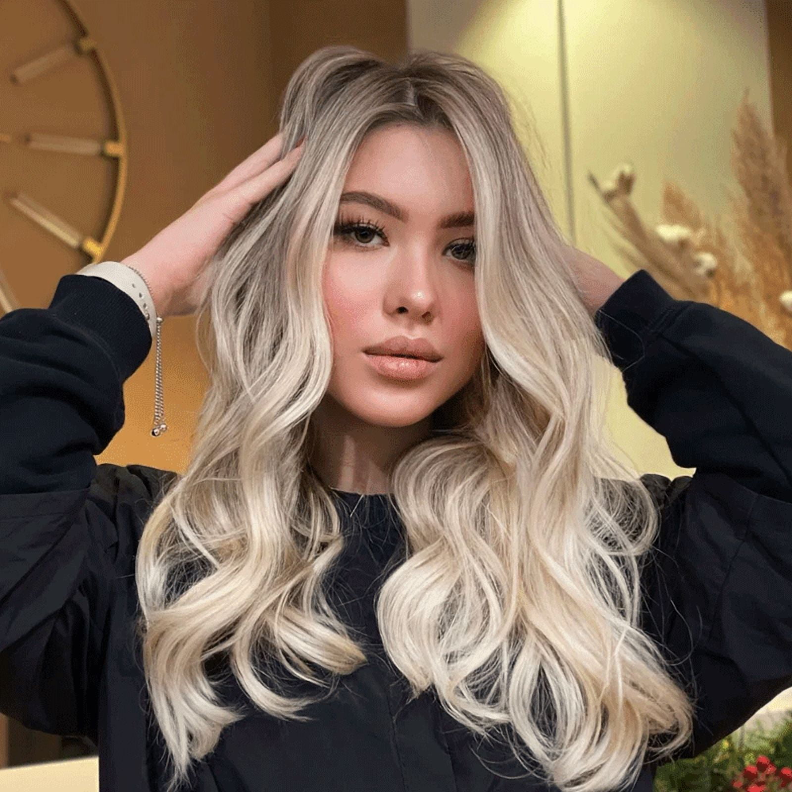 180% Density Smoky Ash Blonde Highlight Colored Human Hair 13x4 Lace Front Wig With Premium Soft Roots Glueless Body Wave Brazilian Virgin Human Hair Preplucked Baby Hair Easy To Wear For Women