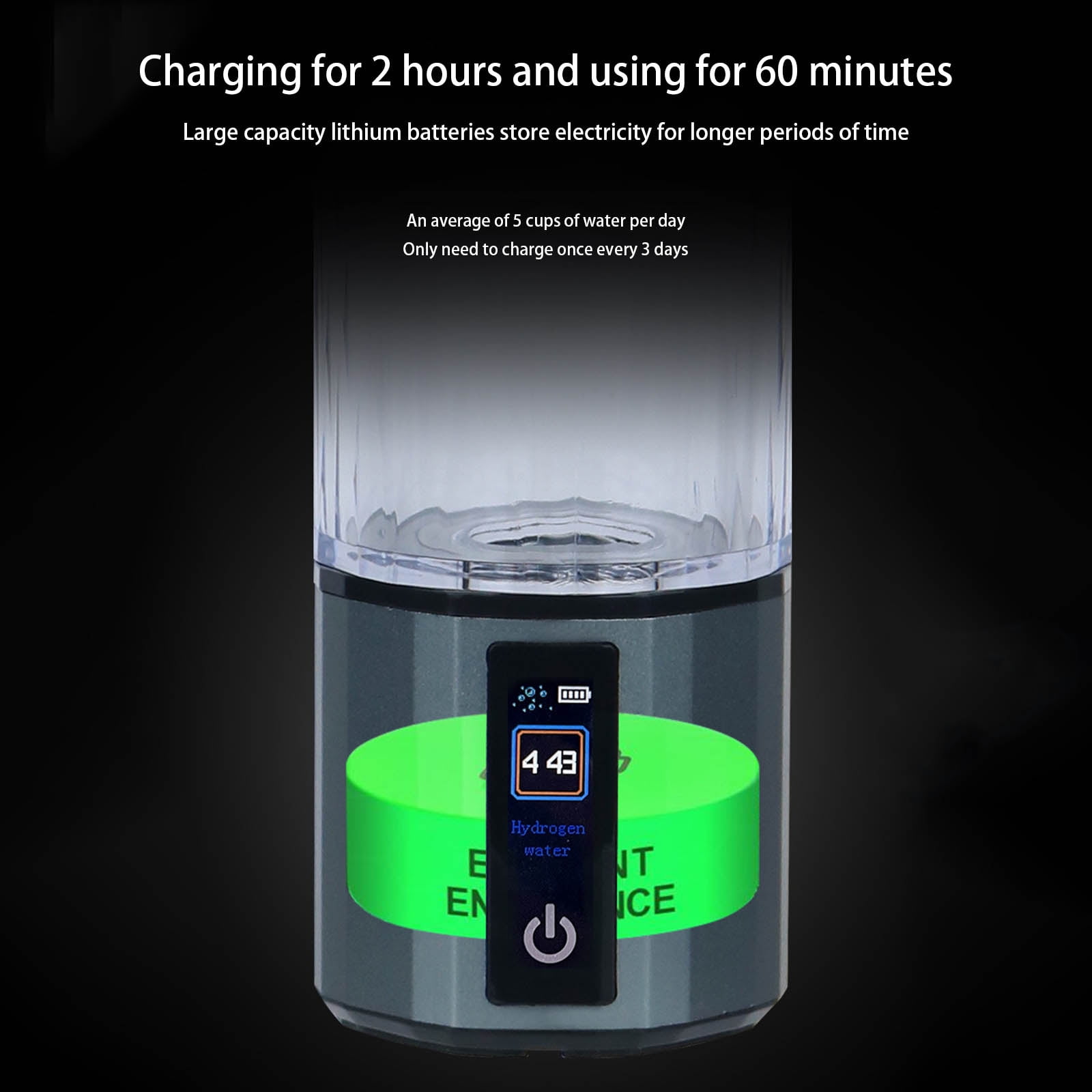 Travel-Friendly Water Bottle, Auto Electrolysis & Sturdy Borosilicate Glass for Daily
