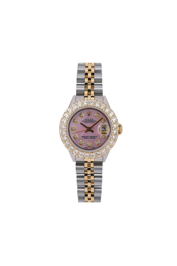 Pre-Owned Rolex Datejust 26MM 6917 Pink Mother of Pearl Diamond Dial Diamond Bezel Two Tone Yellow Gold Jubilee Bracelet