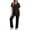 Black, variant on Womens Pajama Sets Women's Summer Short Sleeve Pajama Button Down Shirt Collar Comfortable Sleepwear Two Piece Outfit Solid Color Turn Down Collar Full Length Black L