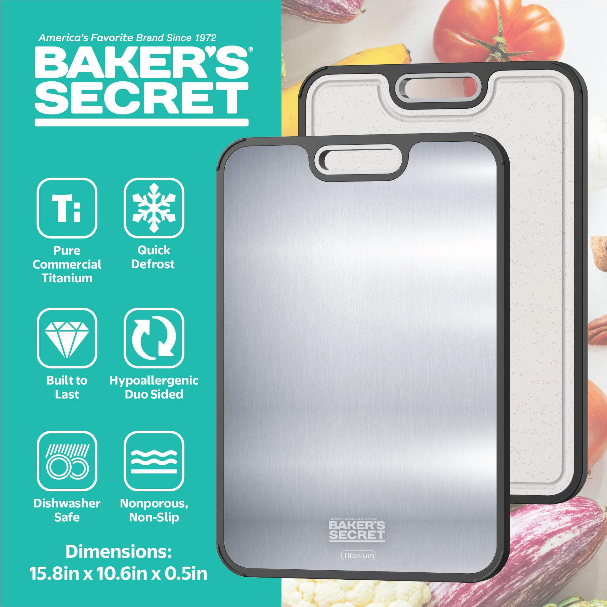 Titanium Cutting Boards for Kitchen, Cutting Board Double Sided Food Grade, Pure Titanium and Wheat Straw PP, Dishwasher Safe Easy to Clean Large Size 16”×11” Dark Grey by Baker's Secret