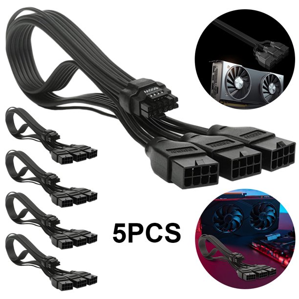 PCIE5.0 12VHPWR 16Pin (12 + 4Pin) A 3 * 8PIN Tarjeta Gráfica Adaptador Módulo Alimentación Cable Extensión 600W Alta Potencia Adecuado para 4090 (Negro)