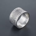 thumbnail image 2 of HOOUN 13mm Grid Pattern Men's Big Band Ring Stainless Steel Biker Retro Wedding Ring-10, 2 of 3