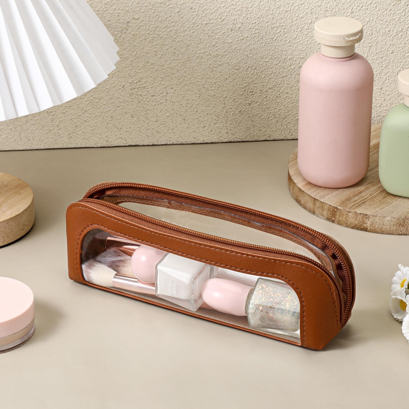 Makeup Brush Bag, Clear Makeup Bag Travel Makeup Brush Holder Toiletry Bag with Zipper Makeup Bag Purse Organizer for Women