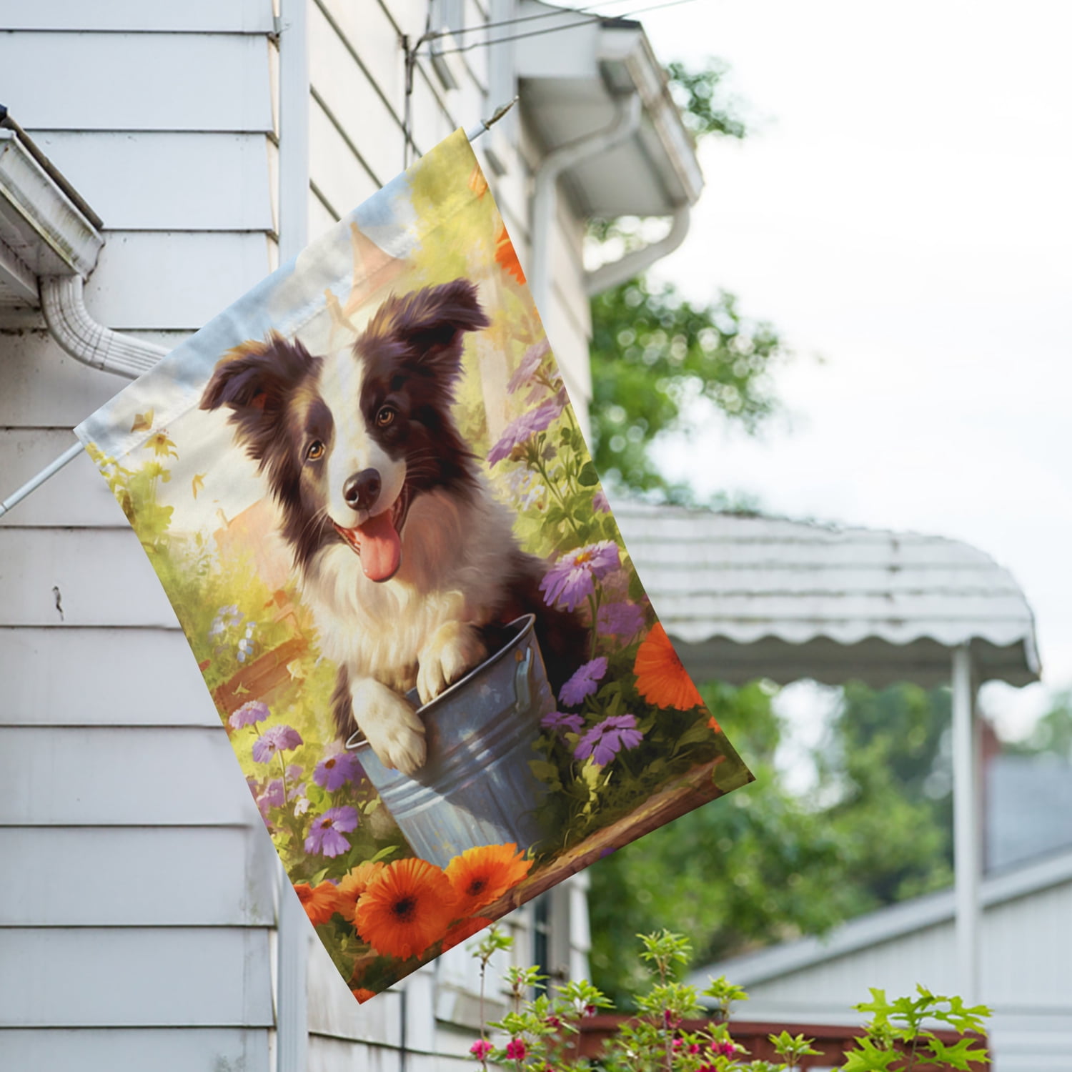 America Forever Spring Summer Border Collie Dog House Flag 28 x 40 inch Double Sided Border Collie Puppy Floral Spring House Flag for Outdoor Dog Flag Yard Decoration