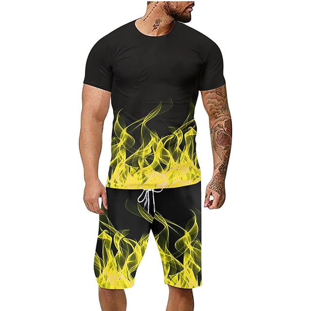 jsaierl Men's 3D Digital Print Tracksuit Set Short Sleeve Tops and Shorts Two-Piece Jogger Sport Shirts Short Pants Set