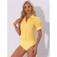 thumbnail image 3 of DARING DIVA Office Blouse Button Down Short Sleeve Bodysuit L Yellow, 3 of 6