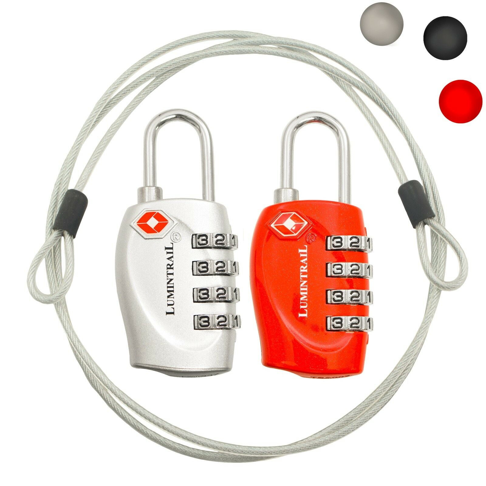 2 Pack TSA Lock Approved Luggage Lock 4 Digit Combination w/ 2 Cables