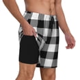thumbnail image 3 of Goofa White And Black Plaid Printed Men's Swim Trunks Board Shorts Quick Dry Mens Swimming Trunks with Compression Liner,Breathable Fit Hawaii Beach Shorts-3X-Large, 3 of 9