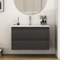 thumbnail image 5 of 32'' Wall Mounted Bathroom Vanity with Sink Combo,2 Drawers,Floating Bathroom Vanity with Rounded Drawer Fronts,Modern Wooden Cabinet with Soft Close System,Ceramic Sink,No Faucet,Black Brown, 5 of 7