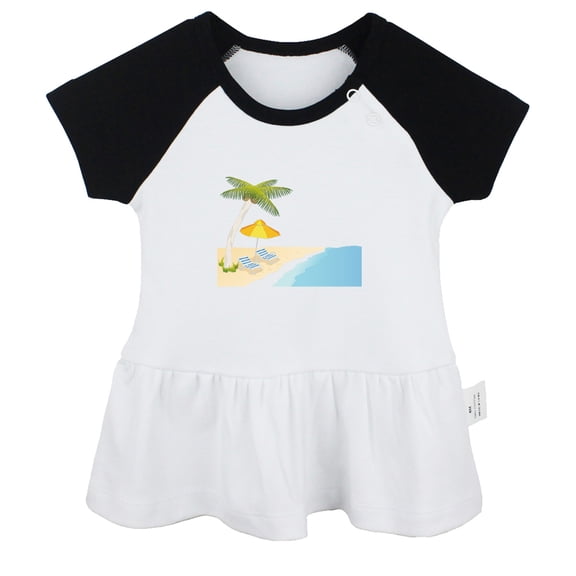 Nature Beach Pattern Dresses For Baby, Newborn Babies Skirts, Infant Princess Dress, 0-24M Kids Graphic Clothes (Black Raglan Dresses, 6-12 Months)