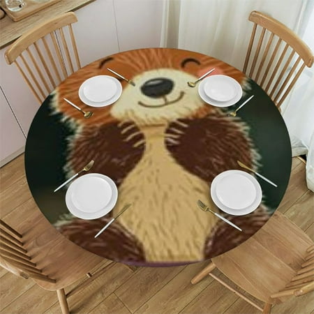 

Sheronv Bear Cub Nature Round Tablecloth Stain-Resistant Washable 100% Polyester Full Width Single-Sided Printing for Home Kitchen Parties Holiday Dinner 31 -35