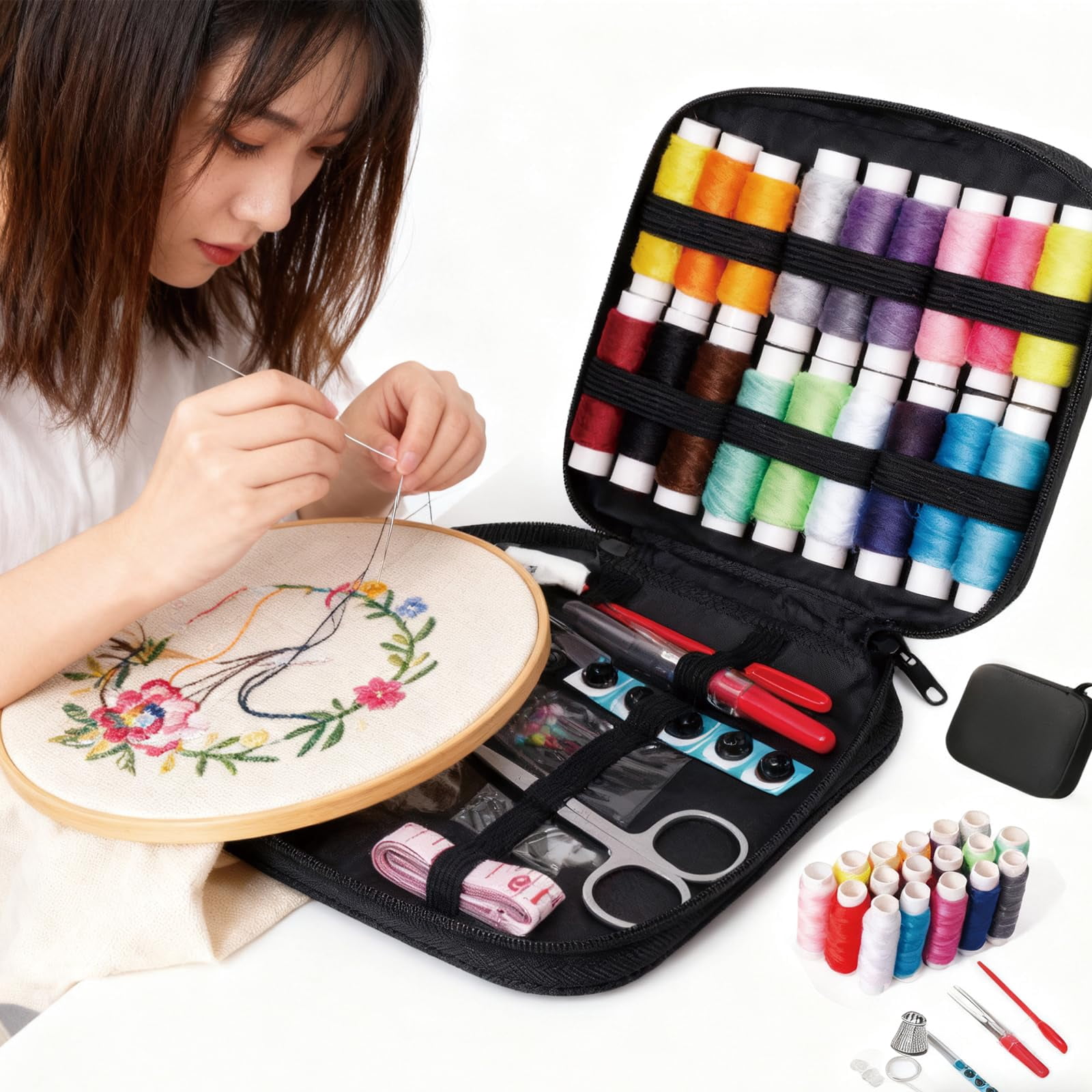 2026 New DIY Embroidery Stitch Collection, Includes Illustrated Guide to 106 Universal Embroidery Stitches with Free Tutorials and 86-Piece Sewing Tool Kit(1PC)