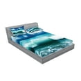 thumbnail image 2 of Ambesonne Ocean Fitted Sheet & Pillow Sham Set, Caribbean Seascape Waves, Queen, Aqua Navy Blue White, 2 of 2