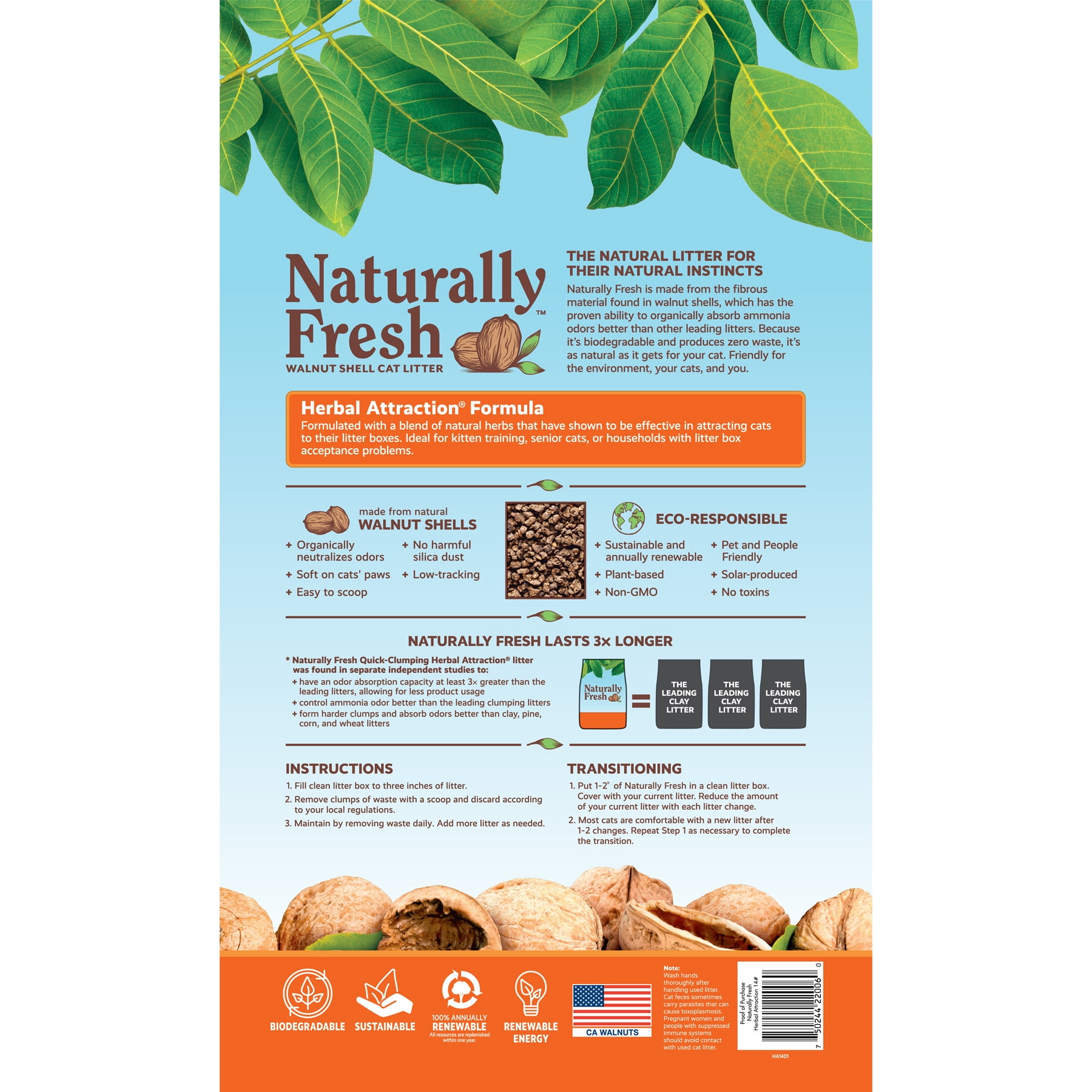 Naturally Fresh Herbal Attraction Cat Litter - Eco-Friendly Odor Control, 14 lb Bag
