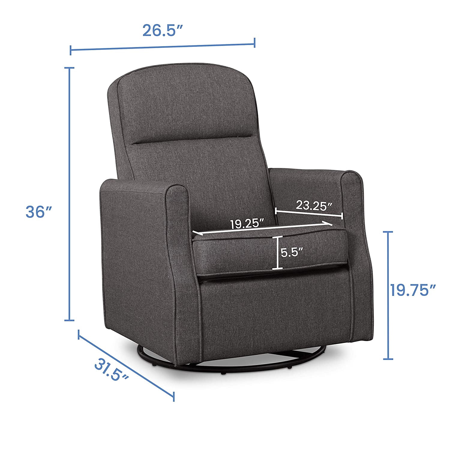 Delta Children Blair Slim Nursery Glider Swivel Rocker Chair, Charcoal