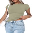 thumbnail image 2 of Femmes Manches Courtes Slim Cintré Casual Base Solide Pulls Tee Shirts Femme Streetwear Base Tees Tops Marron S, 2 of 6
