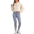 thumbnail image 2 of Chaqueta corta INSPIRE CHIC para mujer con solapa de piel sintética, abotonada, casual, de manga larga, talla XS, color beige, 2 of 6