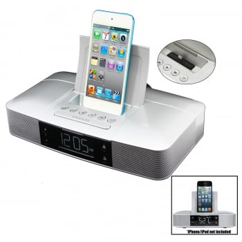 Capello Stereo FM Clock Alarm Radio with Lightning Dock for iPhone 5/5S and (Best Iphone Dock And Alarm Clock)