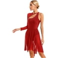 thumbnail image 3 of Doomiva Women Lyrical Dress One Shoulder Sheer Mesh Long Sleeve Leotard Figure Skating Dress Burgundy S, 3 of 7