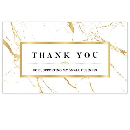 Thank You Cards Small Business – Thank You for Supporting My Small Business Thank You Cards – Gold Marble Matt Design – 3.5 x 2 Inches - 100 pcs – 300GSM Card Stock by Modern 5th