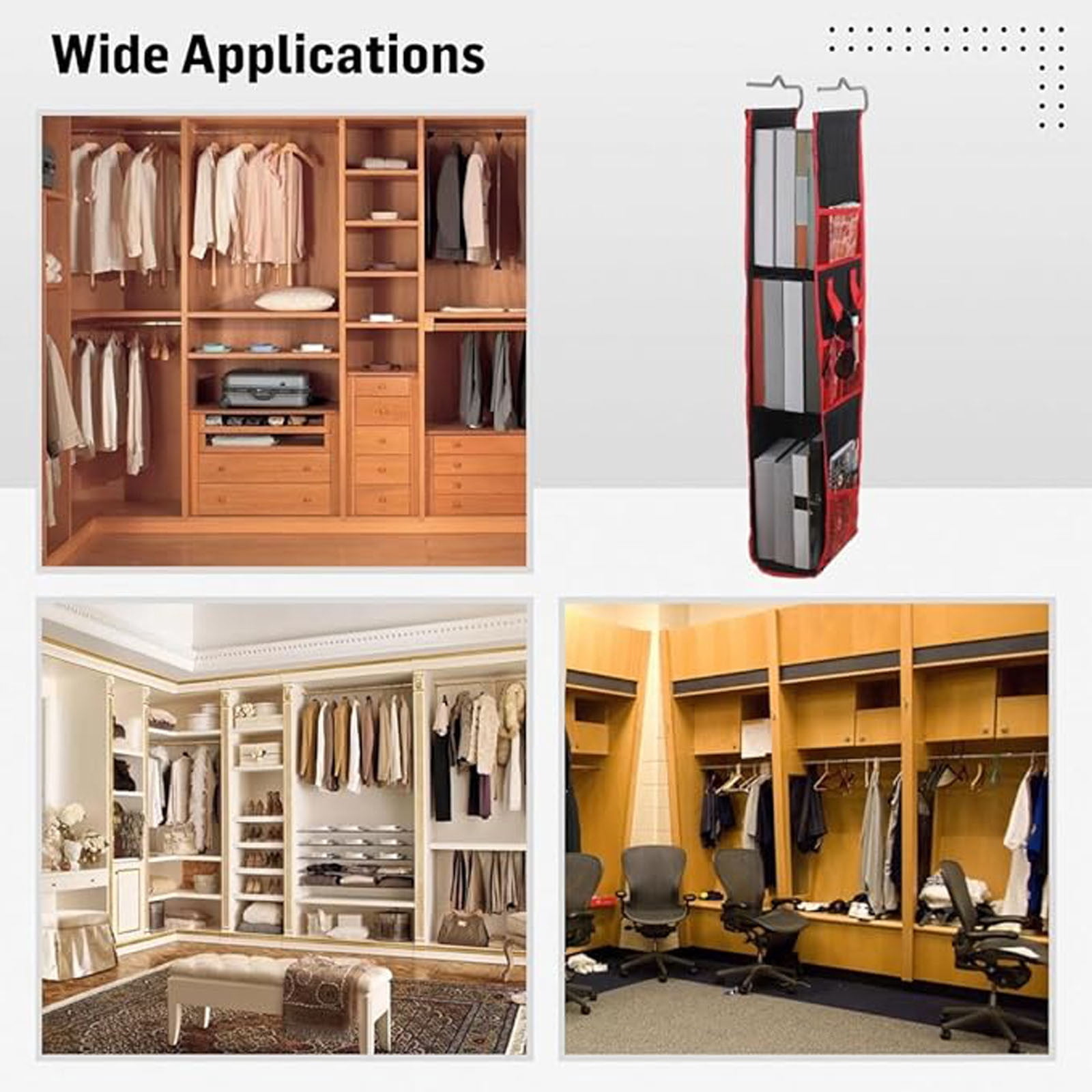 Locker Organizer Hanging Storage Rack | Multi-Pocket Cloth & Shoe Bag | Heavy-Duty Sturdy Hook | Black Red Design | Home Gym Wardrobe Space Saver | 1 Pack