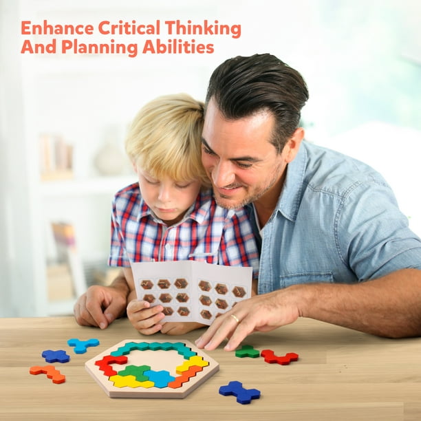 Coogam Puzzle Hexagone en Bois pour Enfants Adultes - Bloc de