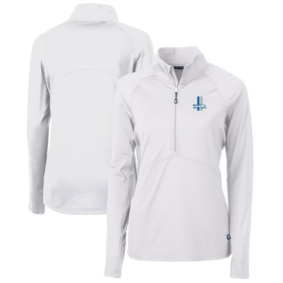 Women's Cutter & Buck White Detroit Lions Throwback Logo Adapt Eco Knit Stretch Recycled Half-Zip Pullover Top