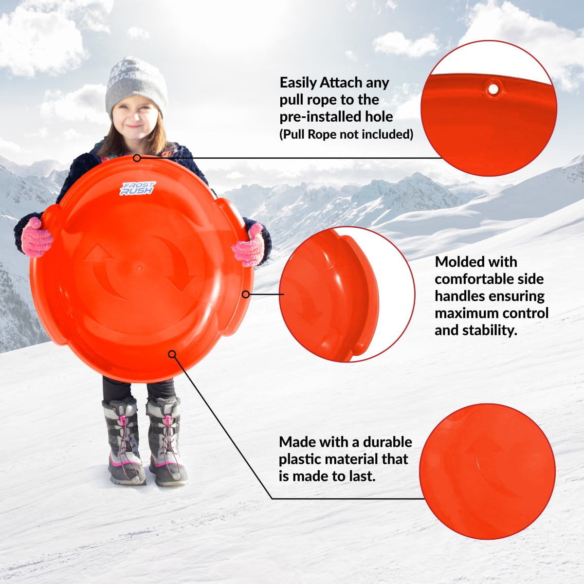 Machrus Frost Rush Spiral Snow Sled with Comfortable Handles - Large Saucer Winter Snow Sled with Handles for Kids and Adults
